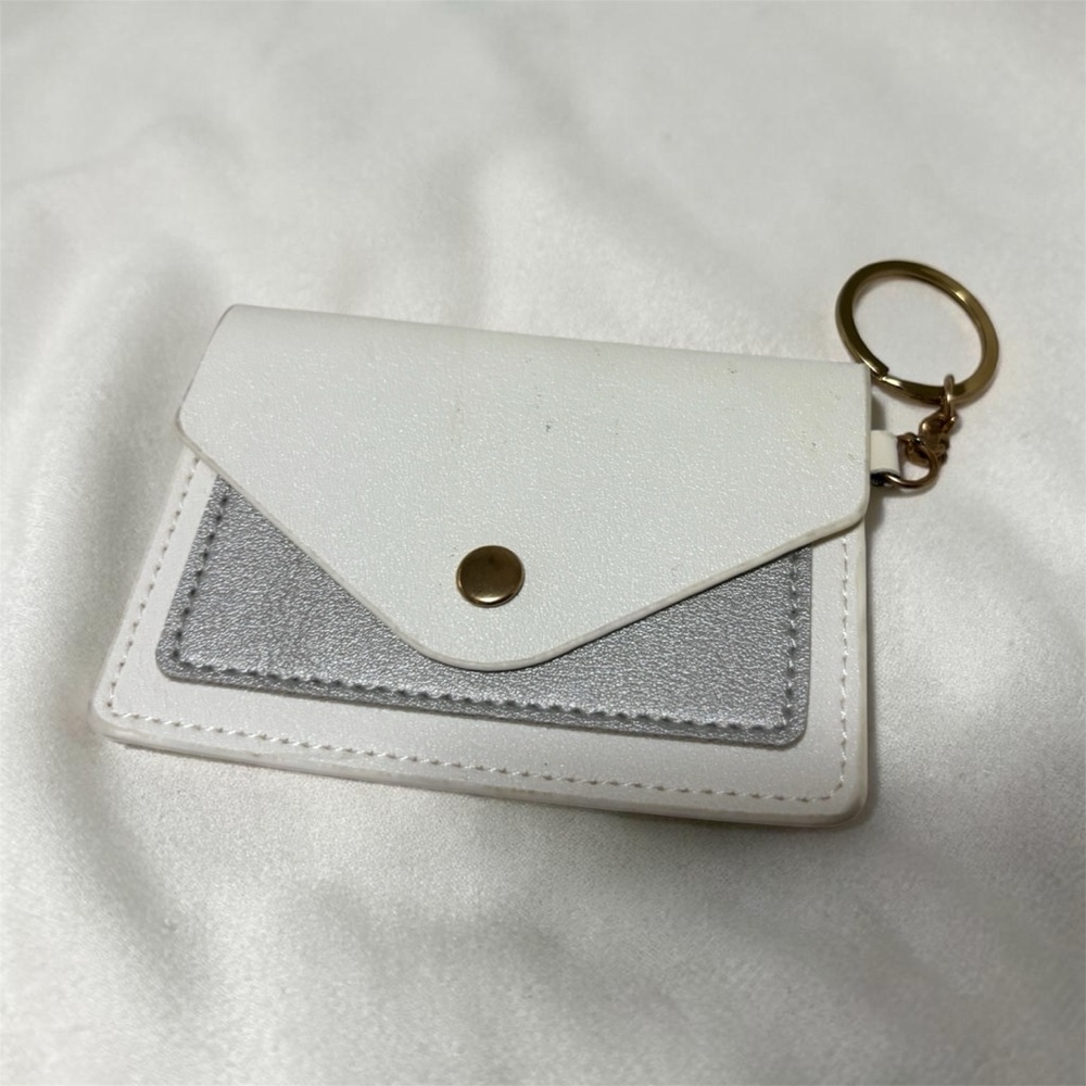 White and Silver Card Case Keychain Wallet